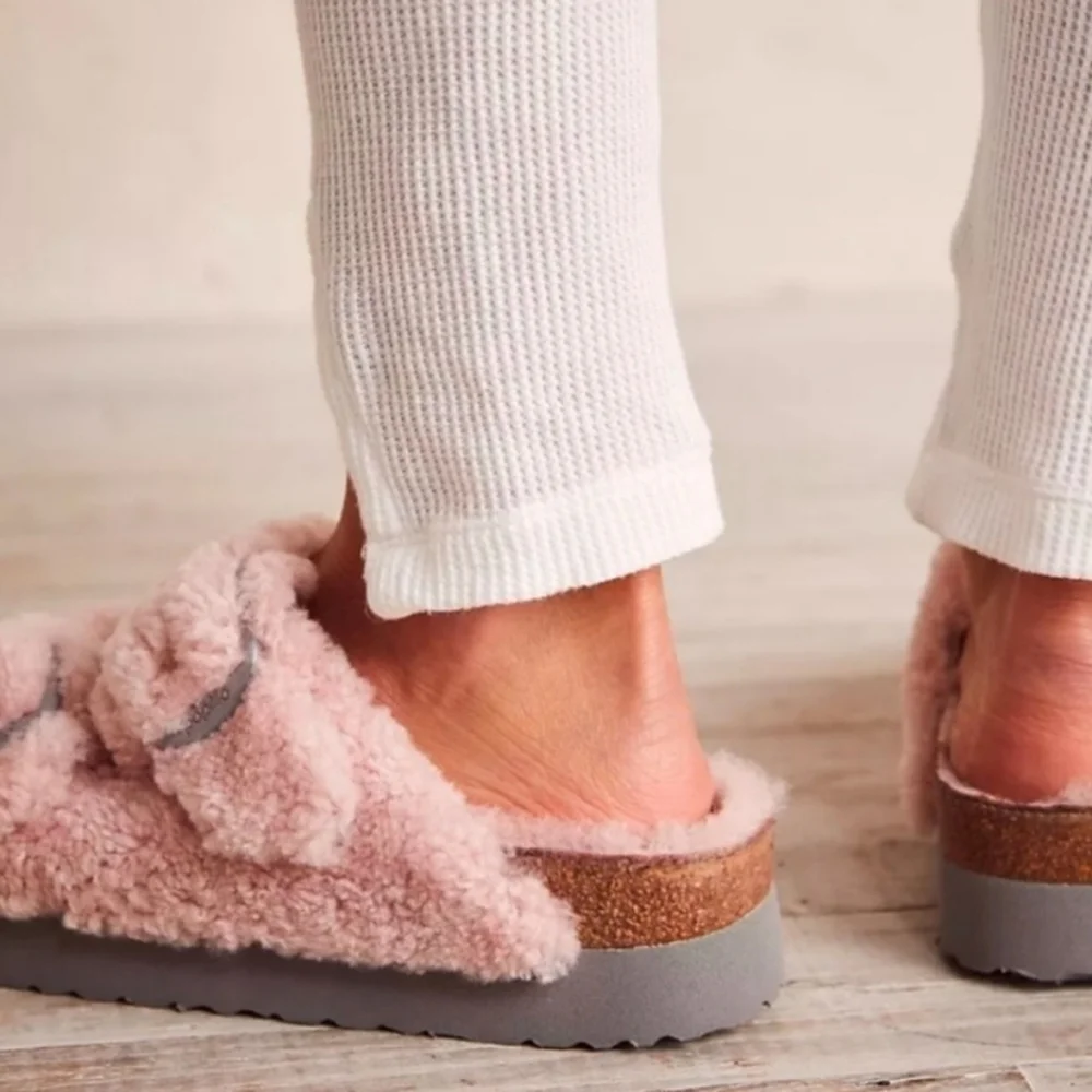 Birkenstock Pink Fuzzy Slippers - Picture 4 of 9